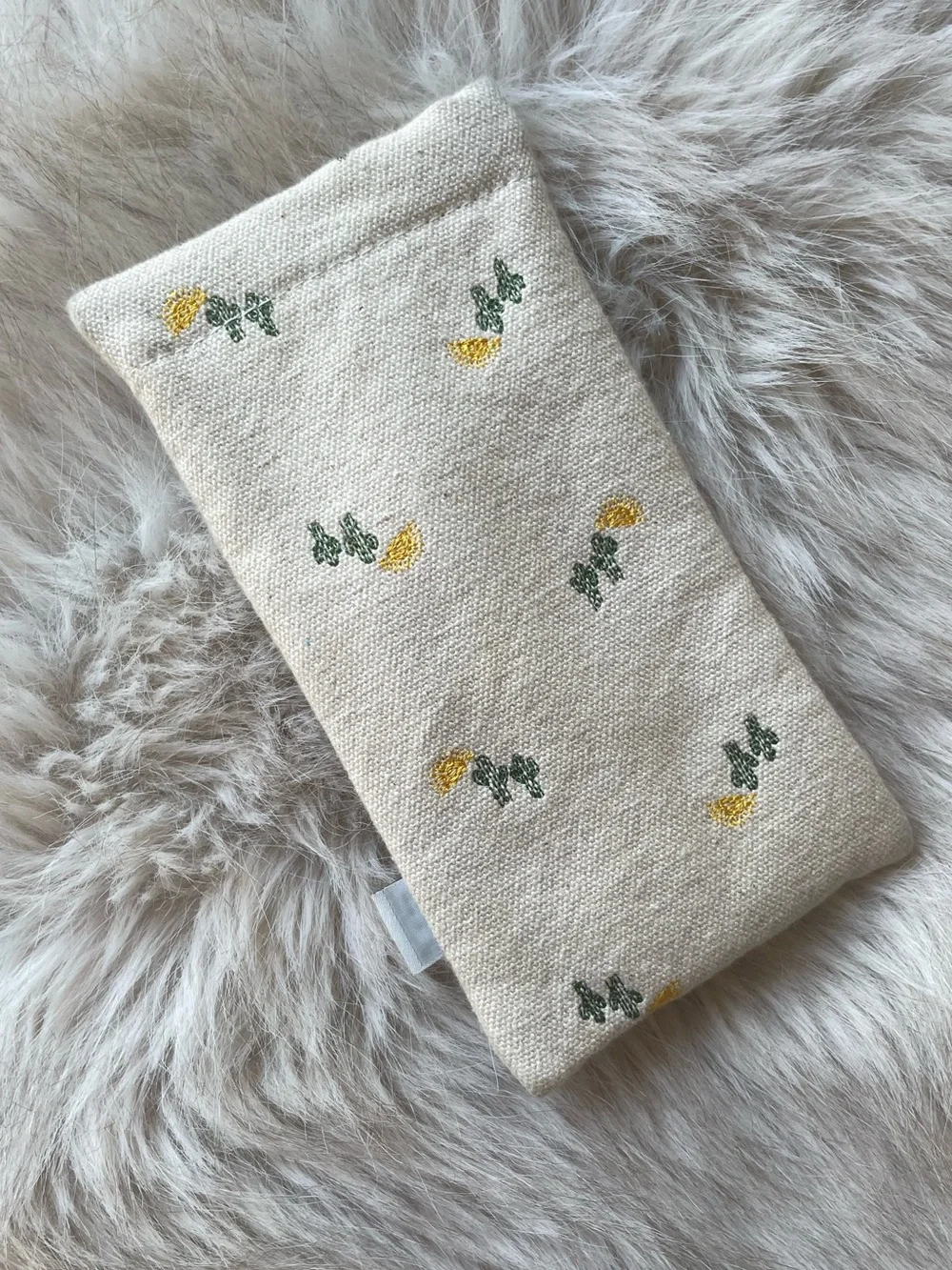 Madewell Cream Soft Sunglasses Case with Yellow Sun and Green Cacti Embroidery